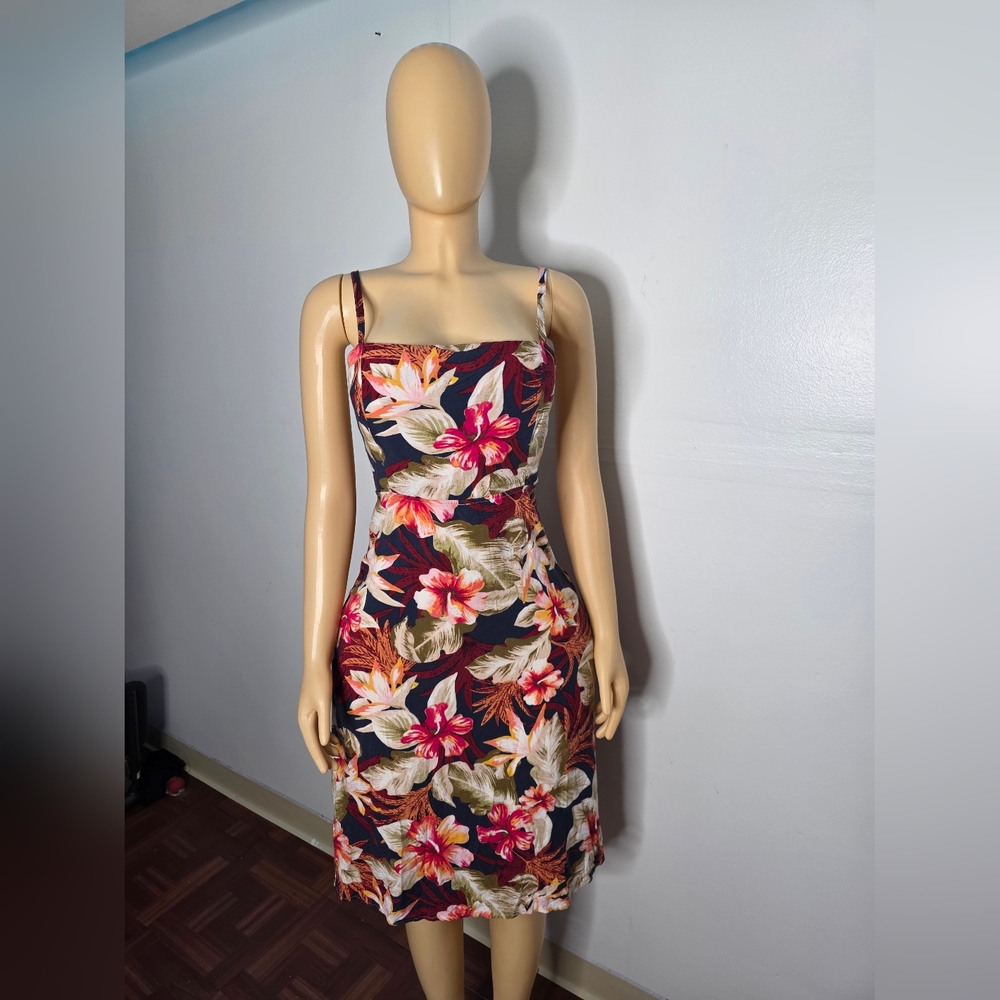 Forever 21 Navy Floral Midi Dress with Pink and Cream Blooms Size M
